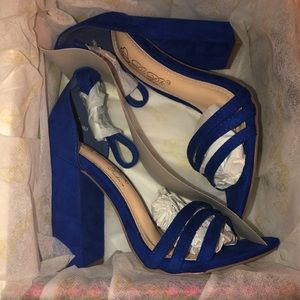 Royal Blue Faux Suede Chunky High Heel Sandals